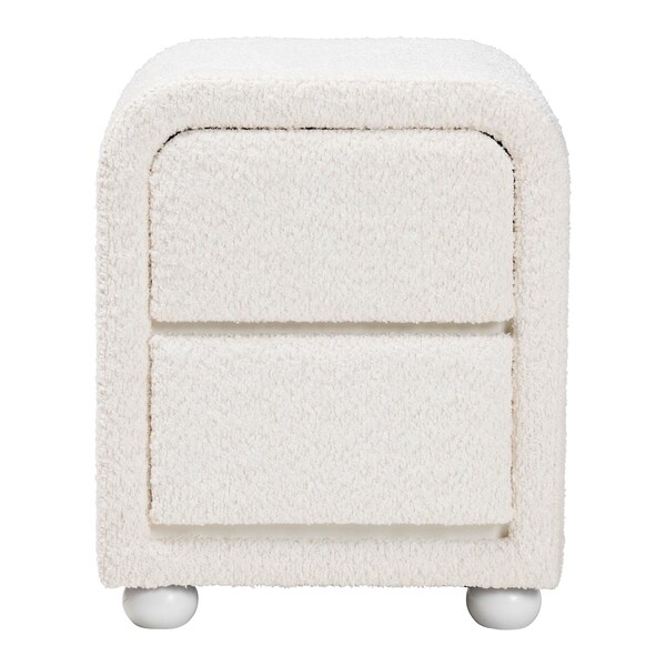 Baxton Studio Bonilla Modern White Teddy-Bear Fabric and Rubberwood 2-Drawer Nightstand - 244-13651-ZORO