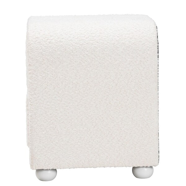 Baxton Studio Bonilla Modern White Teddy-Bear Fabric and Rubberwood 2-Drawer Nightstand - 244-13651-ZORO