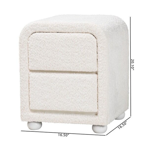 Baxton Studio Bonilla Modern White Teddy-Bear Fabric and Rubberwood 2-Drawer Nightstand - 244-13651-ZORO
