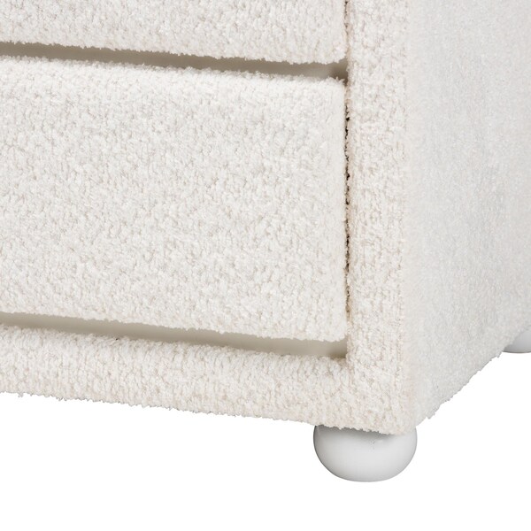 Baxton Studio Bonilla Modern White Teddy-Bear Fabric and Rubberwood 2-Drawer Nightstand - 244-13651-ZORO