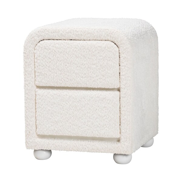 Baxton Studio Bonilla Modern White Teddy-Bear Fabric and Rubberwood 2-Drawer Nightstand - 244-13651-ZORO