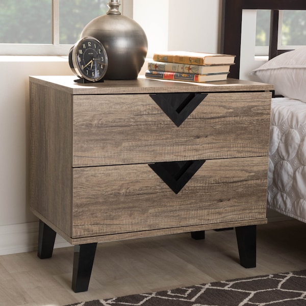 Baxton Studio Swanson Modern Light Brown Wood 2-Drawer Nightstand - 137-7562