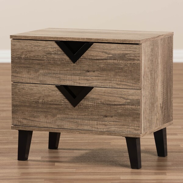 Baxton Studio Swanson Modern Light Brown Wood 2-Drawer Nightstand - 137-7562
