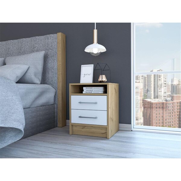 Homeroots Sophisticated & Stylish White & Light Oak Nightstand, White & Light Oak - 477916