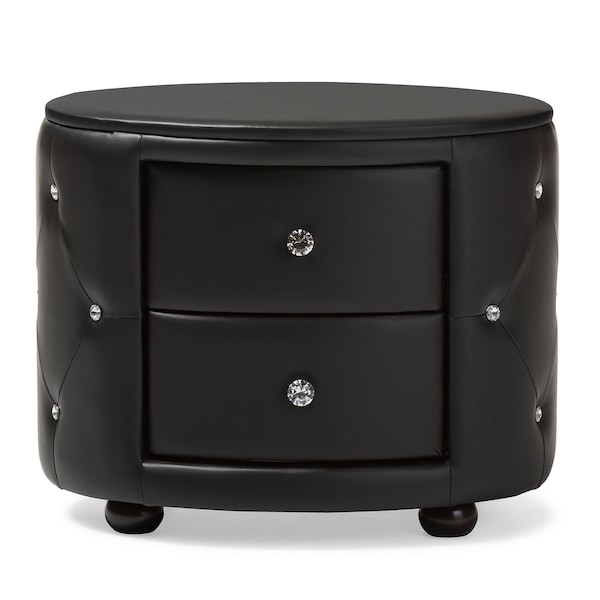 Baxton Studio Davina Hollywood 2-drawer Black Faux Leather Upholstered Nightstand - 122-6756