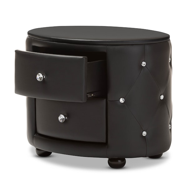 Baxton Studio Davina Hollywood 2-drawer Black Faux Leather Upholstered Nightstand - 122-6756