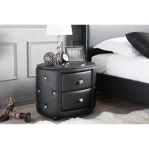Baxton Studio Davina Hollywood 2-drawer Black Faux Leather Upholstered Nightstand - 122-6756
