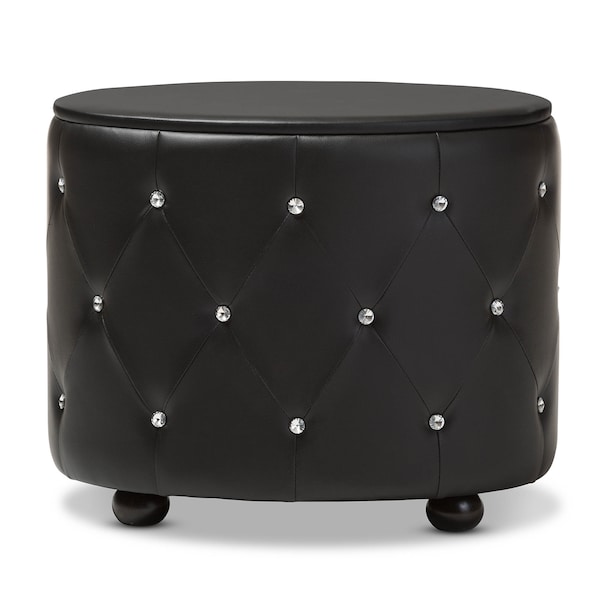 Baxton Studio Davina Hollywood 2-drawer Black Faux Leather Upholstered Nightstand - 122-6756