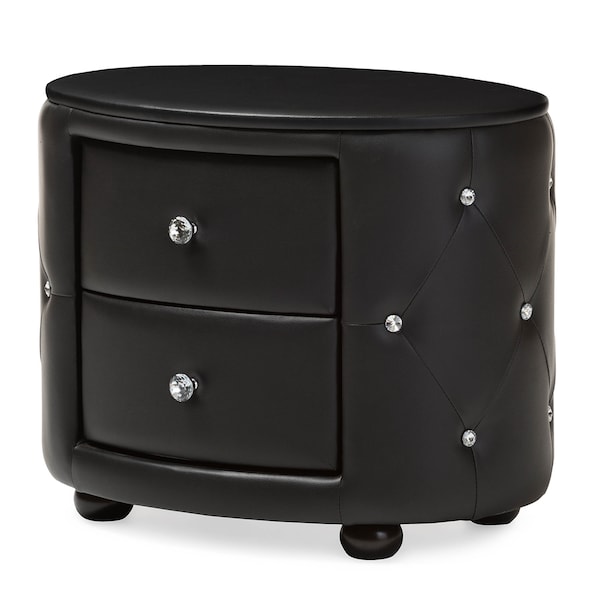Baxton Studio Davina Hollywood 2-drawer Black Faux Leather Upholstered Nightstand - 122-6756