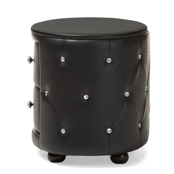 Baxton Studio Davina Hollywood 2-drawer Black Faux Leather Upholstered Nightstand - 122-6756