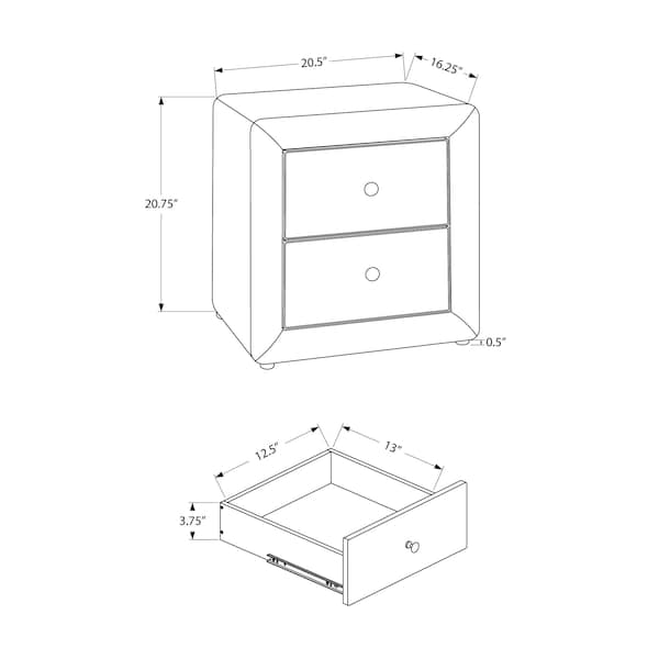 Monarch Specialties Bedroom Accent, Nightstand, End, Side, Lamp, Storage Drawer, Bedroom, Upholstered, Velvet, Grey - I 5607