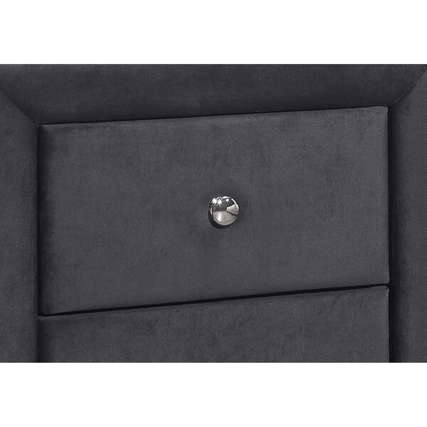Monarch Specialties Bedroom Accent, Nightstand, End, Side, Lamp, Storage Drawer, Bedroom, Upholstered, Velvet, Grey - I 5607