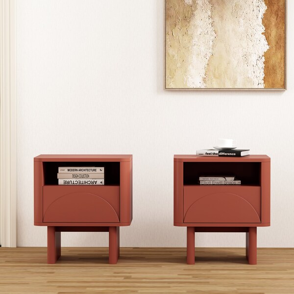 Manhattan Comfort Ella Nightstand in Terracotta- Set of 2 - 2-NS005-OR
