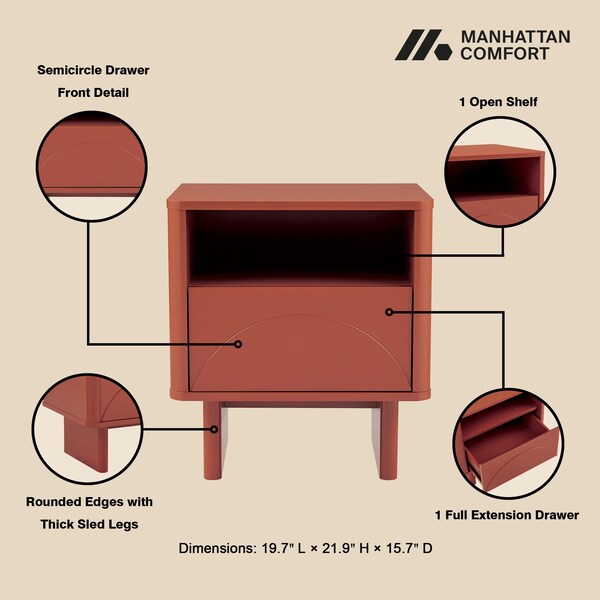Manhattan Comfort Ella Nightstand in Terracotta- Set of 2 - 2-NS005-OR