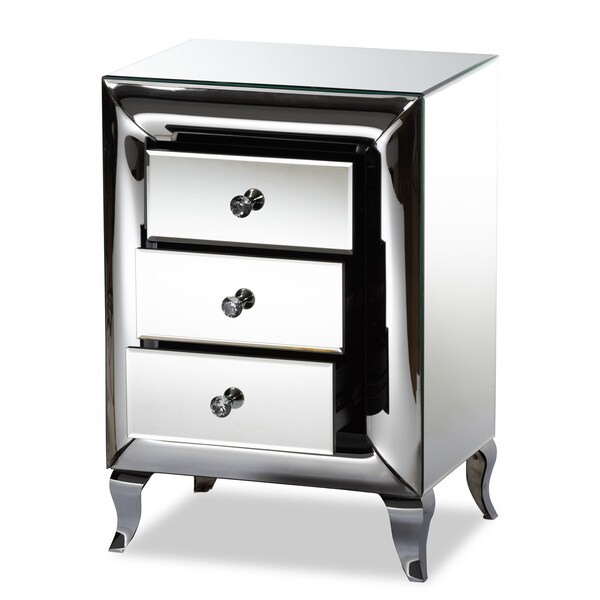 Baxton Studio Pauline Contemporary Glam and Luxe Mirrored 3-Drawer Nightstand - 177-11068-ZORO