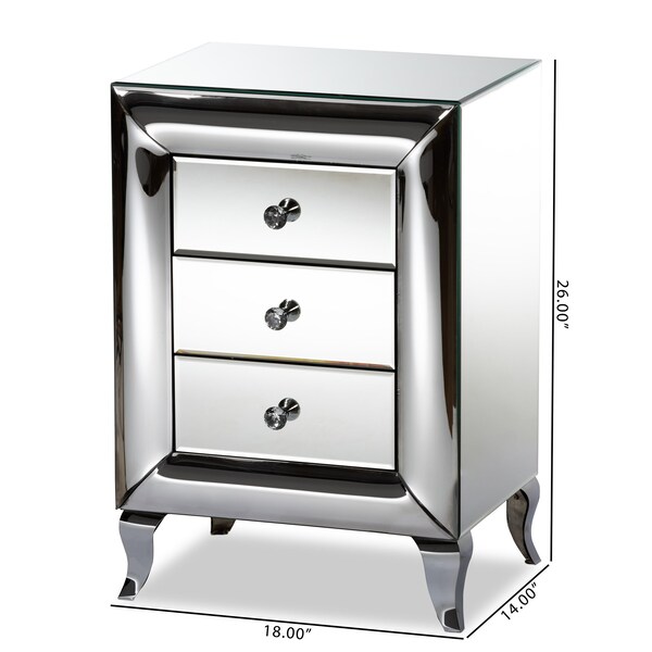 Baxton Studio Pauline Contemporary Glam and Luxe Mirrored 3-Drawer Nightstand - 177-11068-ZORO