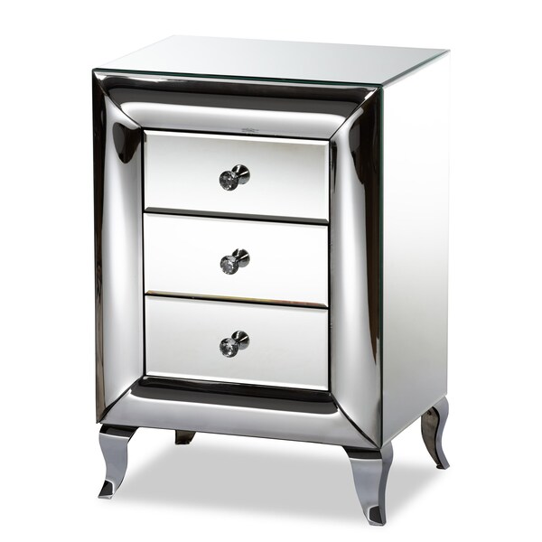 Baxton Studio Pauline Contemporary Glam and Luxe Mirrored 3-Drawer Nightstand - 177-11068-ZORO
