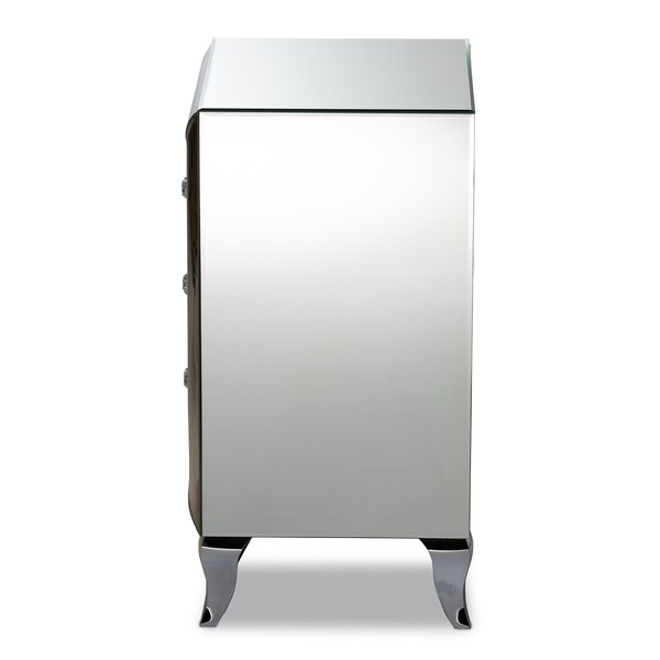 Baxton Studio Pauline Contemporary Glam and Luxe Mirrored 3-Drawer Nightstand - 177-11068-ZORO