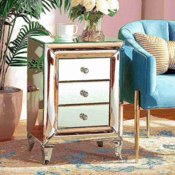 Baxton Studio Pauline Contemporary Glam and Luxe Mirrored 3-Drawer Nightstand - 177-11068-ZORO