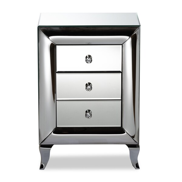 Baxton Studio Pauline Contemporary Glam and Luxe Mirrored 3-Drawer Nightstand - 177-11068-ZORO