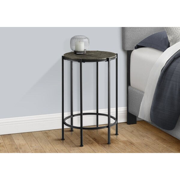 Monarch Specialties Accent Table, Round, Nightstand, Dark Bronze Laminate, Black Metal, Contemporary - I 3755