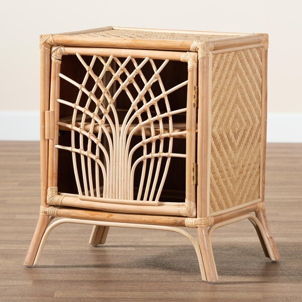 Baxton Studio Danna Modern Bohemian Natural Brown Rattan Nightstand - 231-13155-ZORO