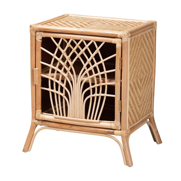Baxton Studio Danna Modern Bohemian Natural Brown Rattan Nightstand - 231-13155-ZORO