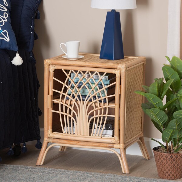 Baxton Studio Danna Modern Bohemian Natural Brown Rattan Nightstand - 231-13155-ZORO