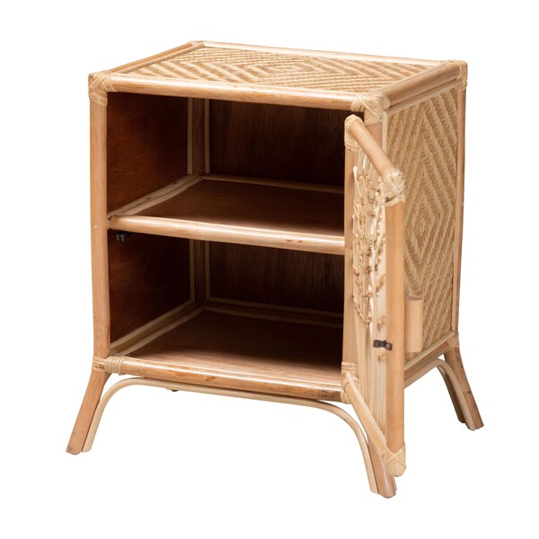 Baxton Studio Danna Modern Bohemian Natural Brown Rattan Nightstand - 231-13155-ZORO