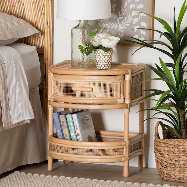 Bali & Pari Divitia Bohemian Natural Rattan 1-Drawer Nightstand - 244-13672-ZORO
