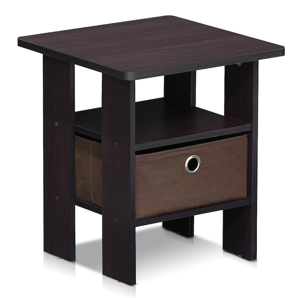 Furinno Furinno 11157DWN End Table Bedroom Night Stand with Bin Drawer; Dark Walnut - 11157DWN