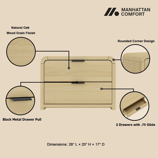 Manhattan Comfort Grace Nightstand in Natural Oak and Black - NS007-NO