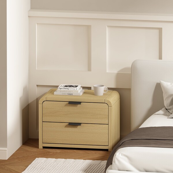 Manhattan Comfort Grace Nightstand in Natural Oak and Black - NS007-NO