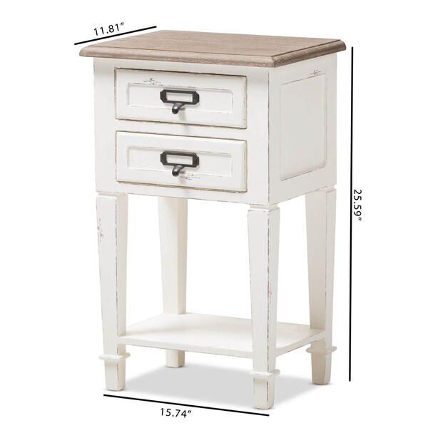 Baxton Studio Dauphine Oak and White Wash Distressed Finish Wood Nightstand - 137-7577