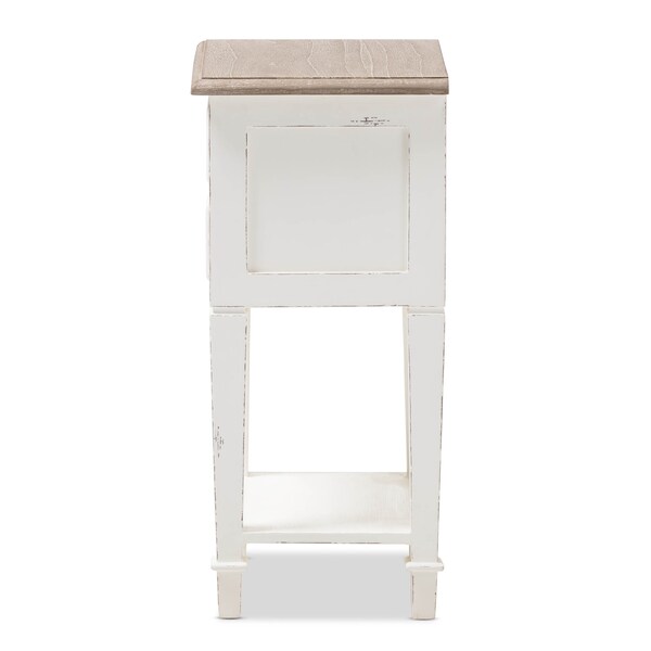 Baxton Studio Dauphine Oak and White Wash Distressed Finish Wood Nightstand - 137-7577