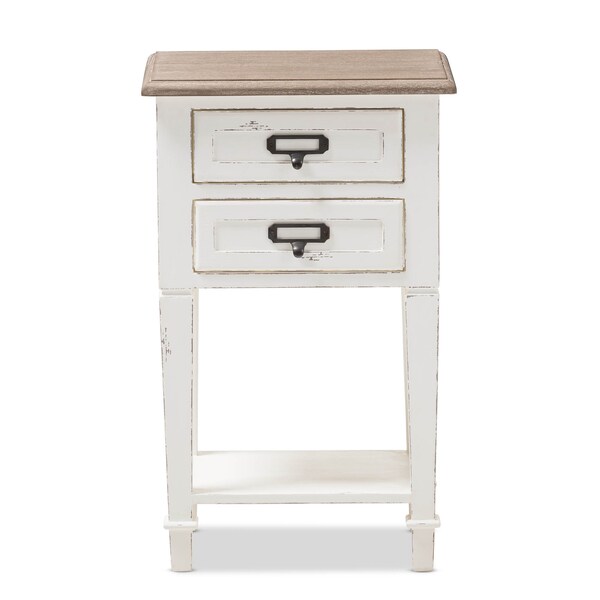 Baxton Studio Dauphine Oak and White Wash Distressed Finish Wood Nightstand - 137-7577