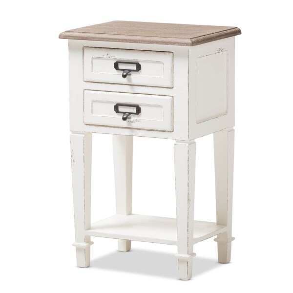 Baxton Studio Dauphine Oak and White Wash Distressed Finish Wood Nightstand - 137-7577
