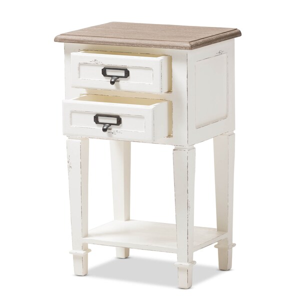 Baxton Studio Dauphine Oak and White Wash Distressed Finish Wood Nightstand - 137-7577