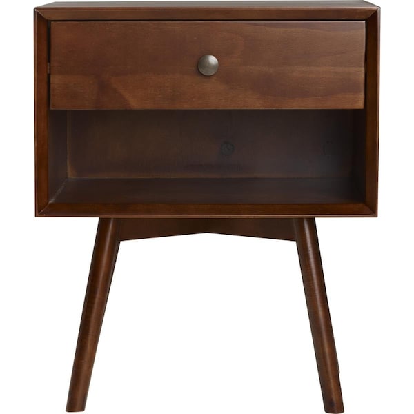 Walker Edison Furniture Walker Edison Furniture  Mid-Century 1 Drawer Solid Wood Night Stand, Walnut - BR25MC1DWT