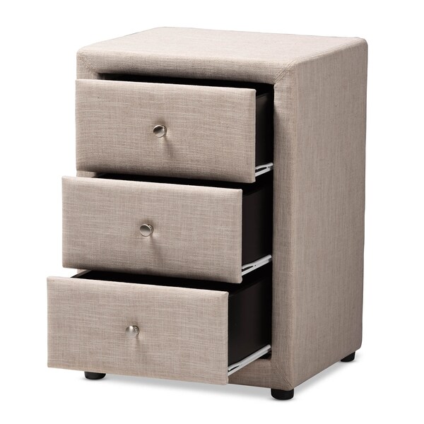 Baxton Studio Tessa Modern Beige Upholstered 3-Drawer Nightstand - 147-8162