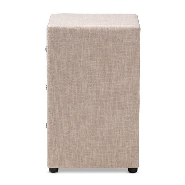 Baxton Studio Tessa Modern Beige Upholstered 3-Drawer Nightstand - 147-8162