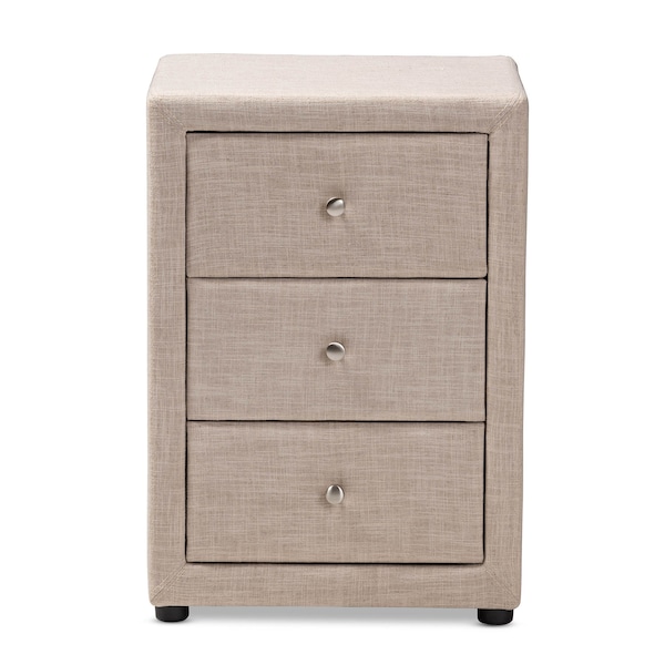 Baxton Studio Tessa Modern Beige Upholstered 3-Drawer Nightstand - 147-8162