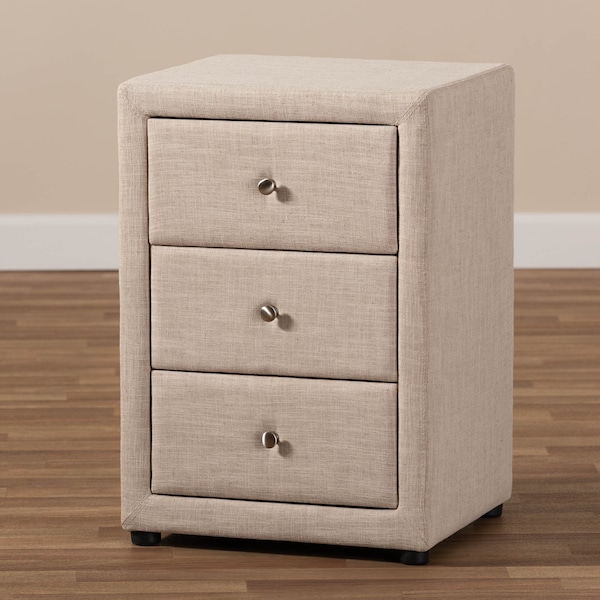 Baxton Studio Tessa Modern Beige Upholstered 3-Drawer Nightstand - 147-8162