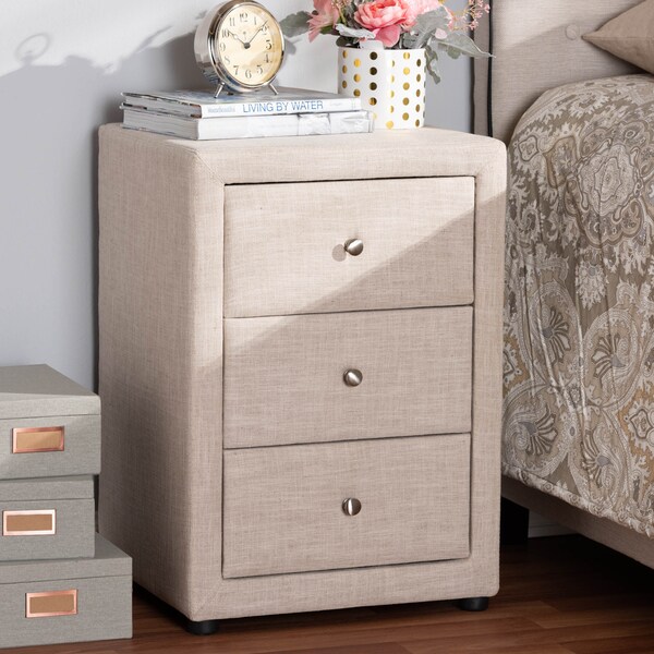 Baxton Studio Tessa Modern Beige Upholstered 3-Drawer Nightstand - 147-8162