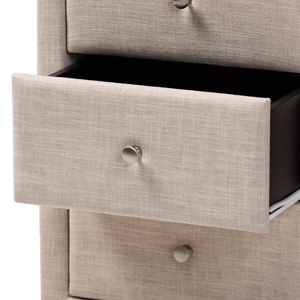 Baxton Studio Tessa Modern Beige Upholstered 3-Drawer Nightstand - 147-8162