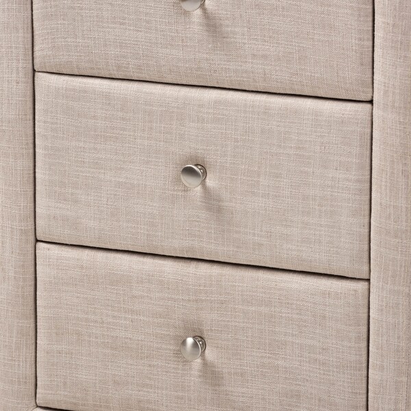 Baxton Studio Tessa Modern Beige Upholstered 3-Drawer Nightstand - 147-8162
