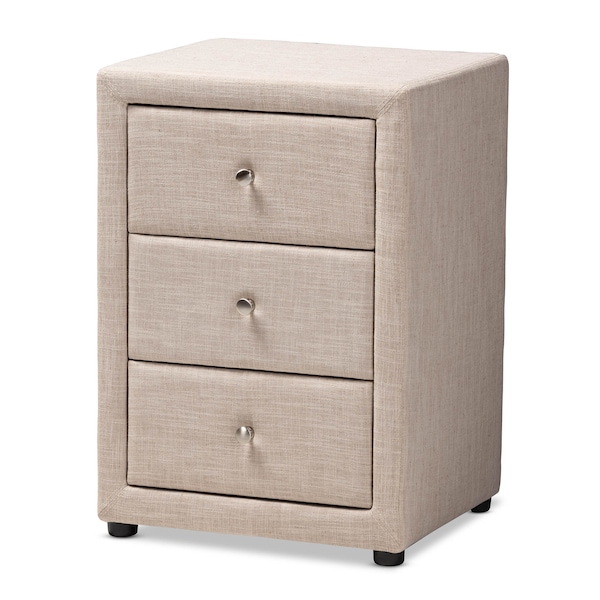 Baxton Studio Tessa Modern Beige Upholstered 3-Drawer Nightstand - 147-8162