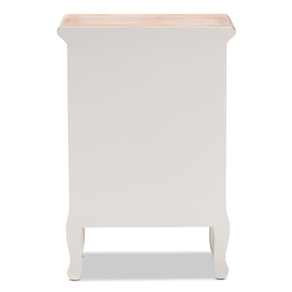 Baxton Studio Capucine Natural White Oak and White Finished Wood 3-Drawer Nightstand - 151-9205