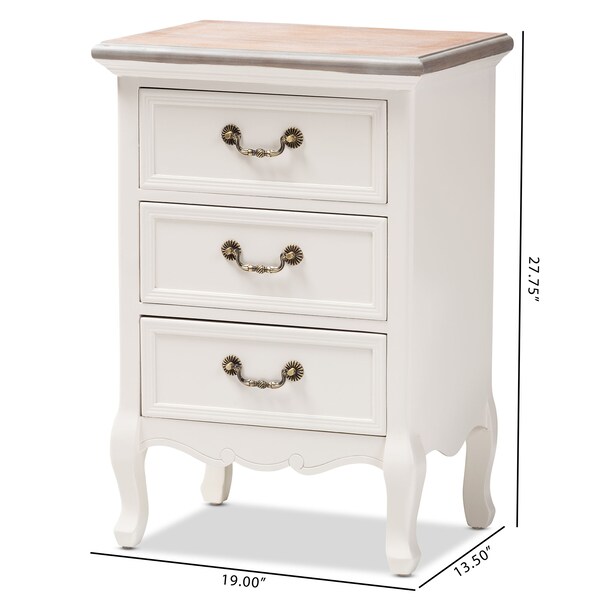 Baxton Studio Capucine Natural White Oak and White Finished Wood 3-Drawer Nightstand - 151-9205