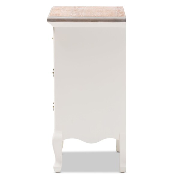 Baxton Studio Capucine Natural White Oak and White Finished Wood 3-Drawer Nightstand - 151-9205